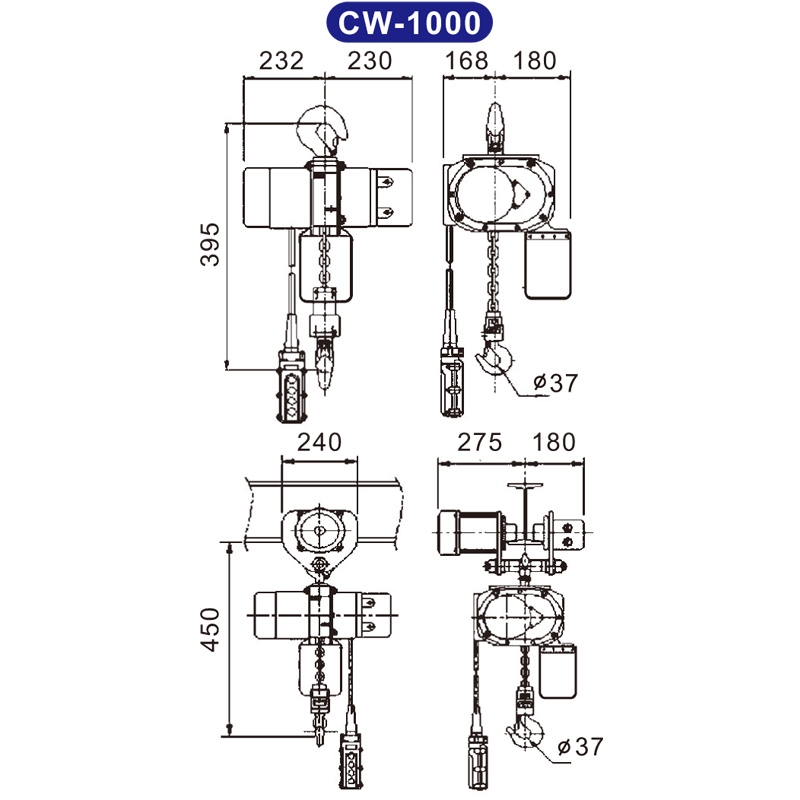 【基業牌 KIO】CW系列 三相電動鏈條吊車 (250kg~2噸/單速)